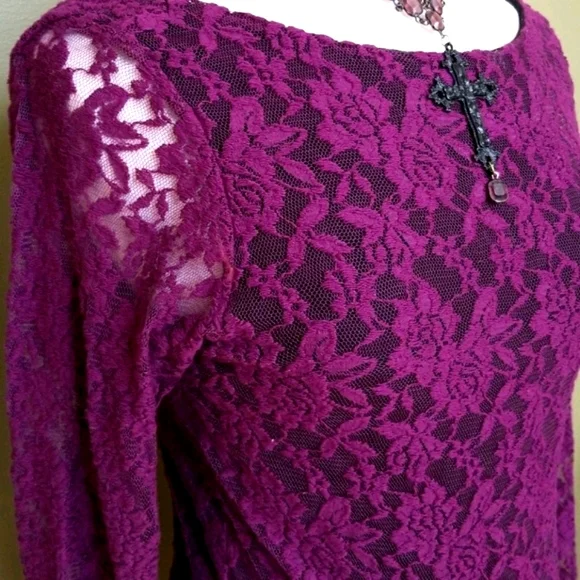 Elan Boho Bell Sleeve Scoop Back Lace Tunic Top Large - Picture 9 of 11